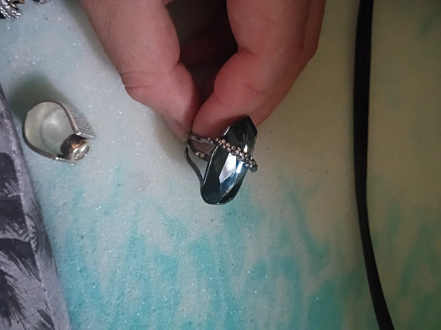 Large Faceted Gemstone Ring with Accent Stones