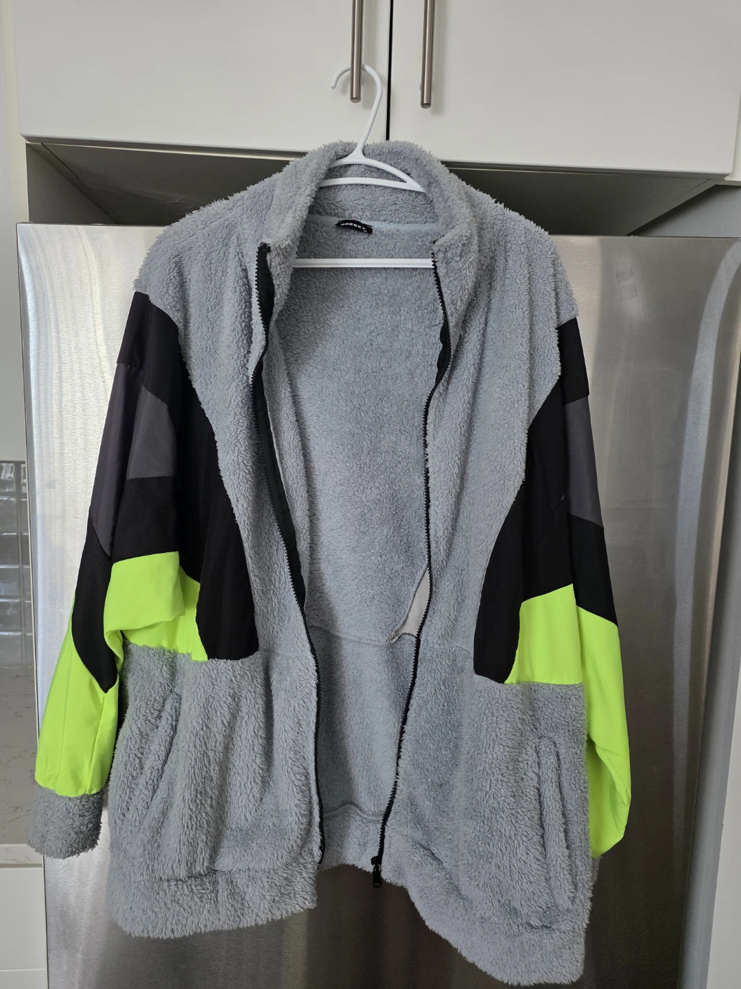 Breezy Fleece Jacket - Grey, Black, Neon Yellow - Size XL