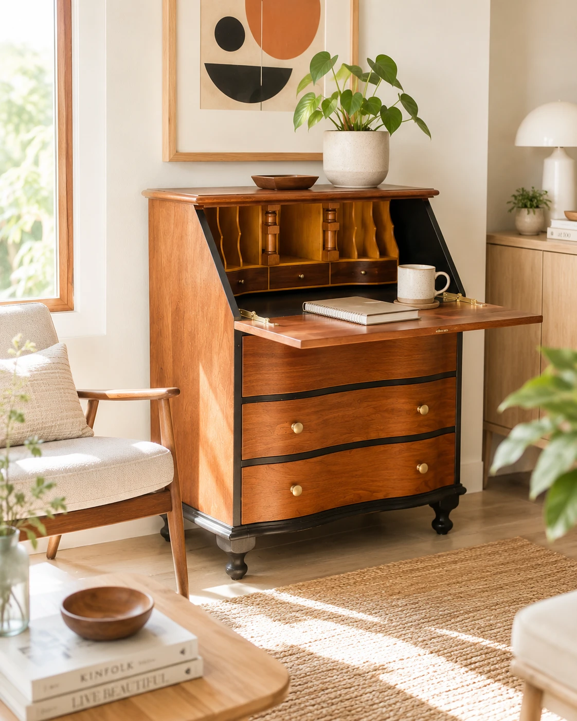 Wooden Secretary Desk with Drawers