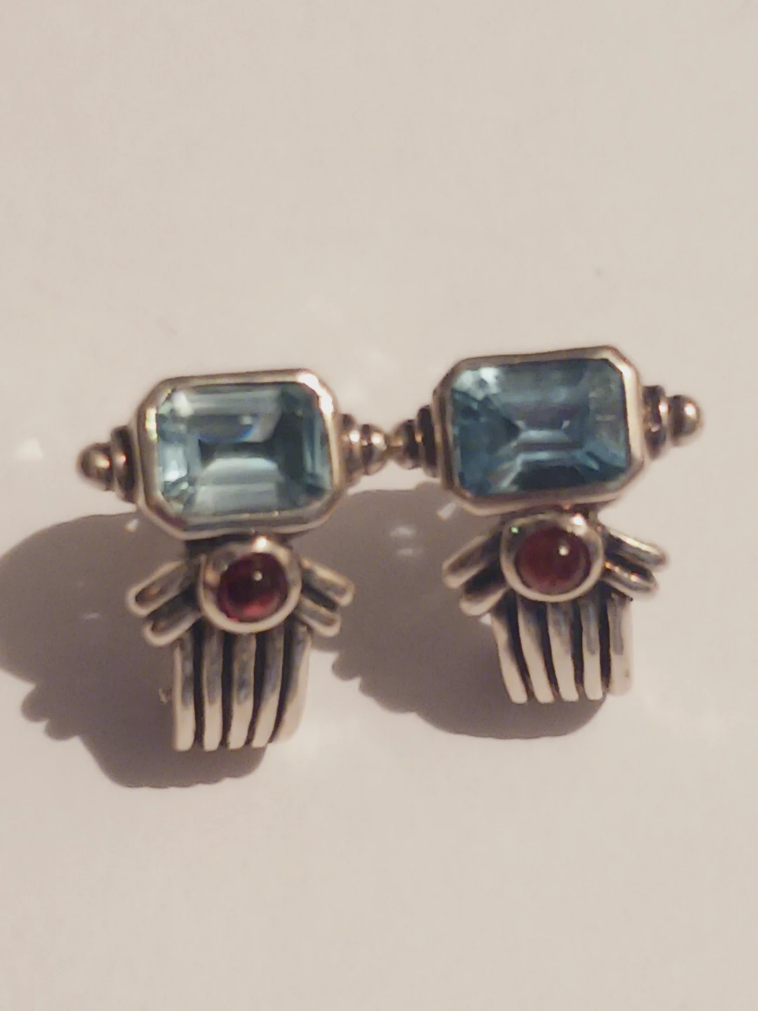 Stunning Sterling Silver Genuine Blue Topaz & Garnet Earrings - photo 2