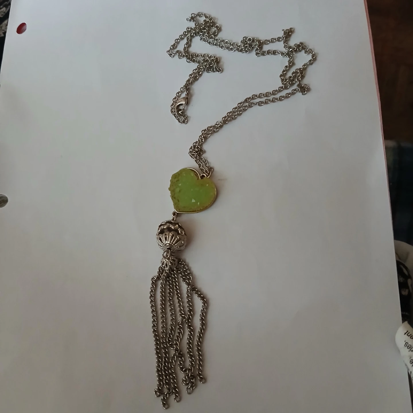 Silver Tone Heart Tassel Necklace