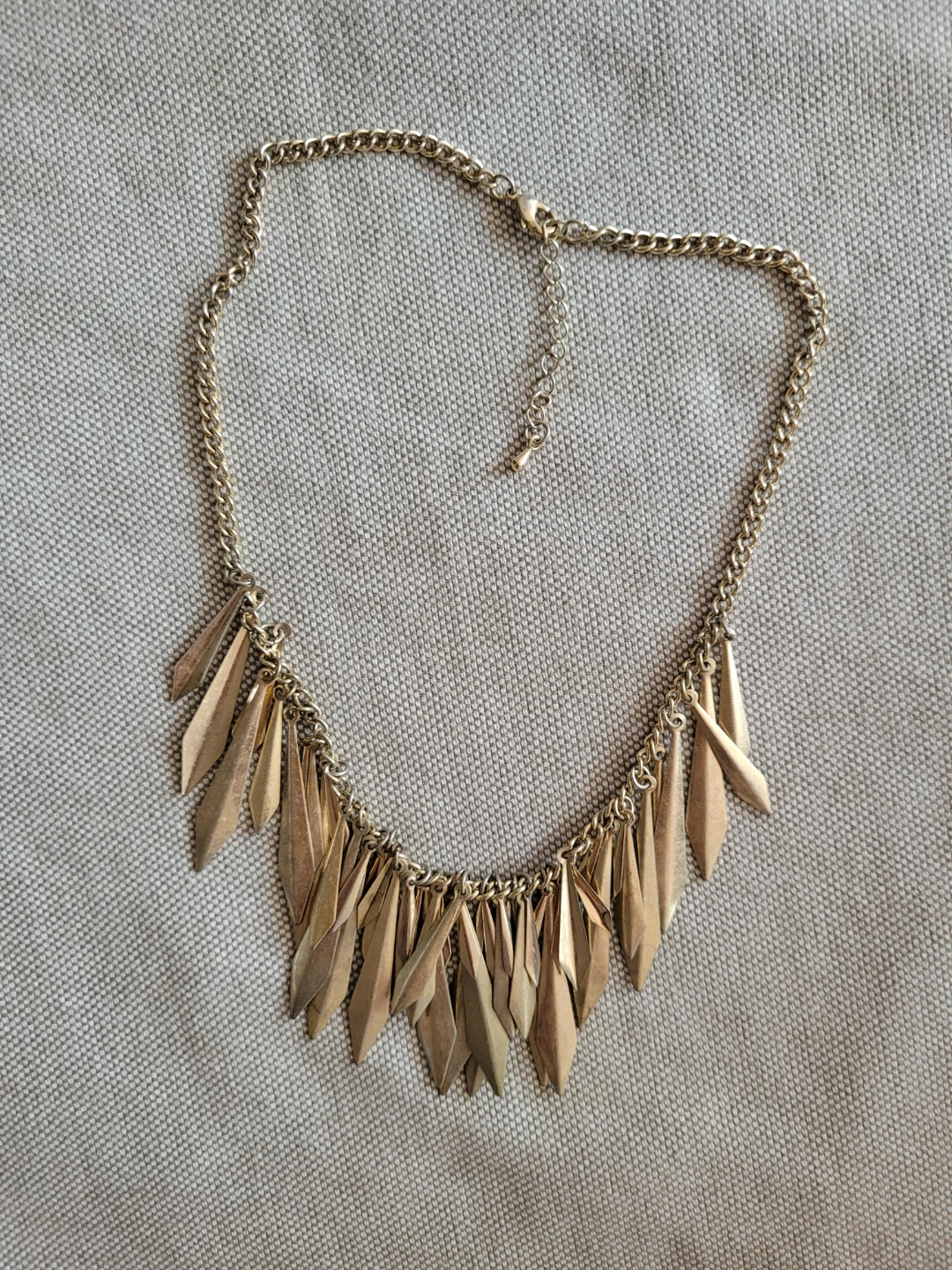 Gold-tone Statement Necklace with Leaf-like Danglers