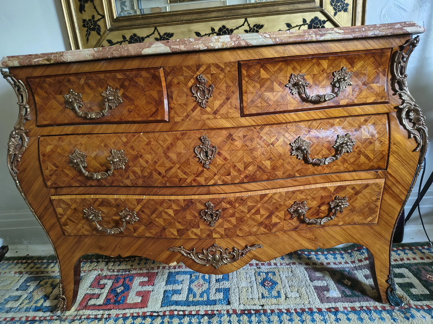 Antique French Louis XV Commode with Marble chest of drawers