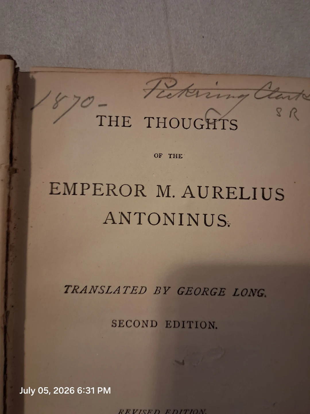 Antique 1870 The Meditations of Marcus Aurelius Antoninus