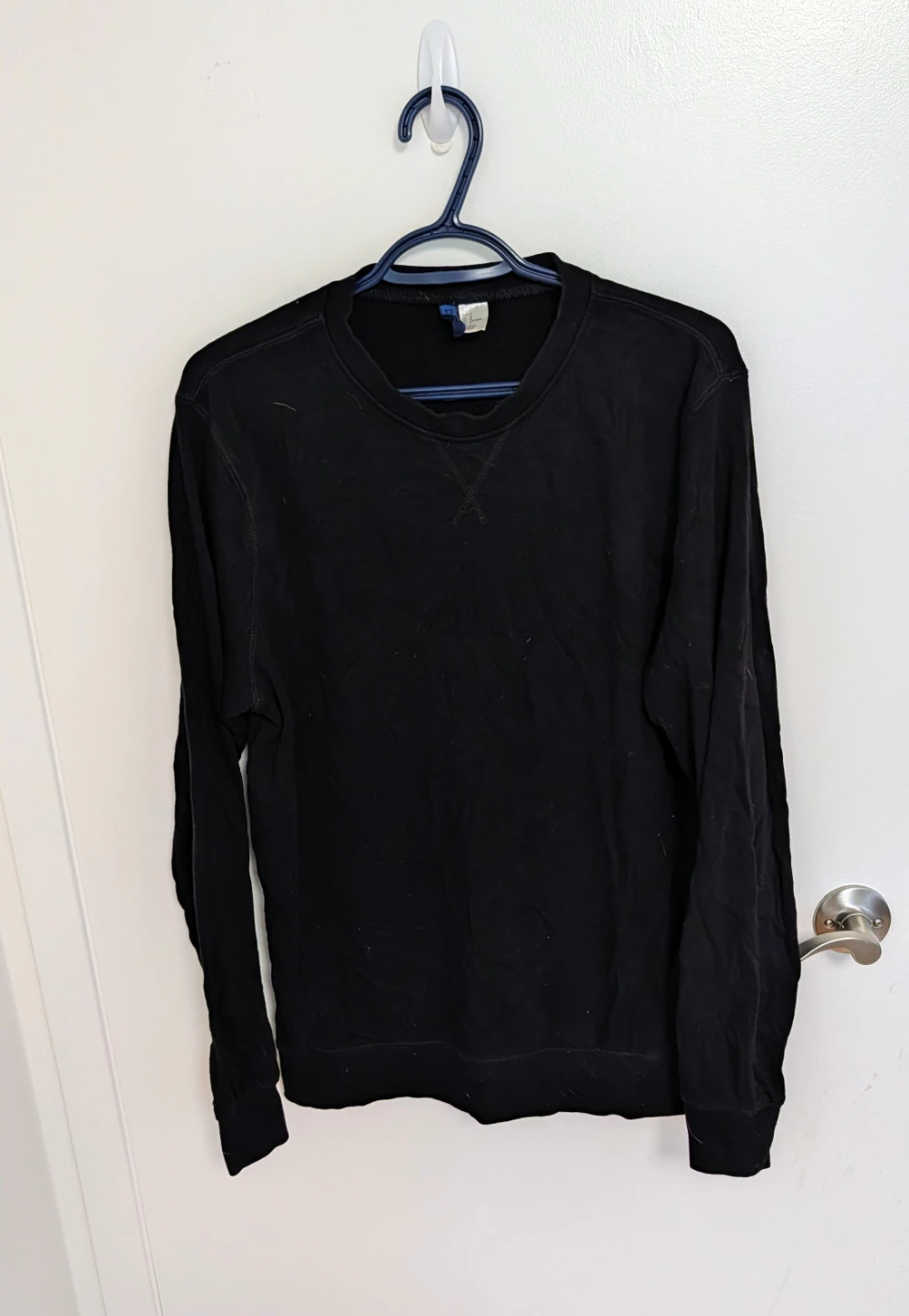 Black Divided Long Sleeve Crew Neck Sweater  - Men's Medium