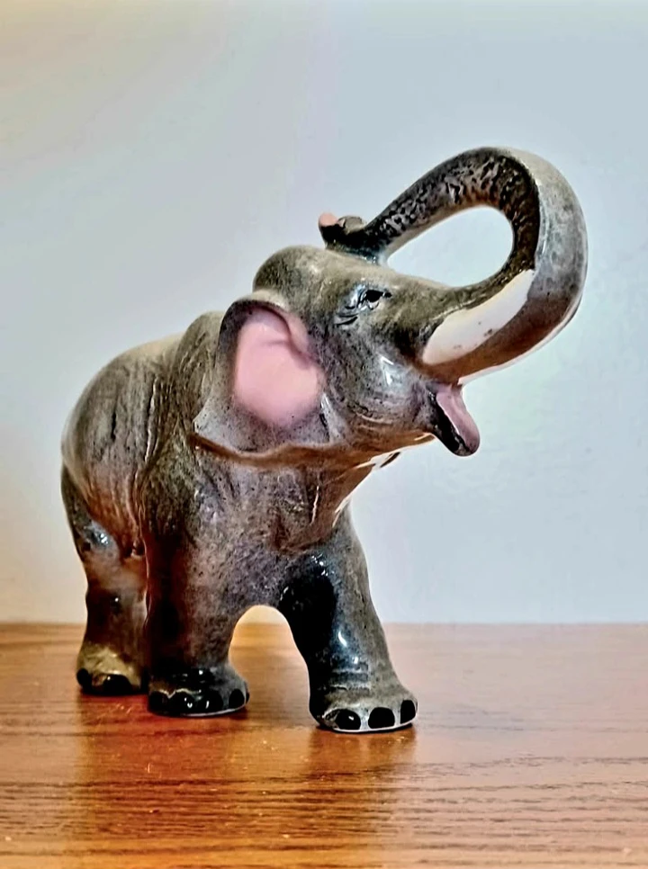 Staffordshire Hand Painted Saluting Elephant Sculpture