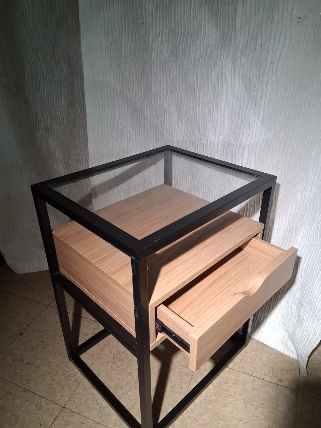 End Table with Drawer and Glass Top