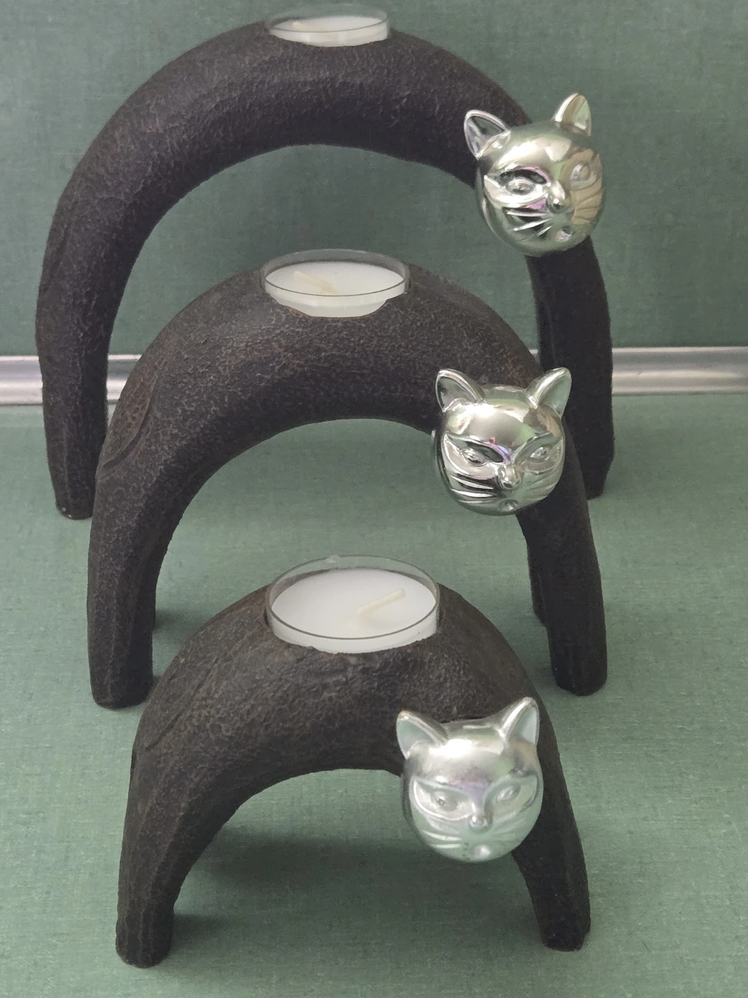 Trio of U-shaped Cat Tea Light Holders