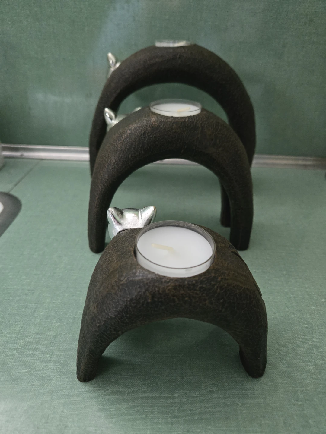 Trio of U-shaped Cat Tea Light Holders - photo 2