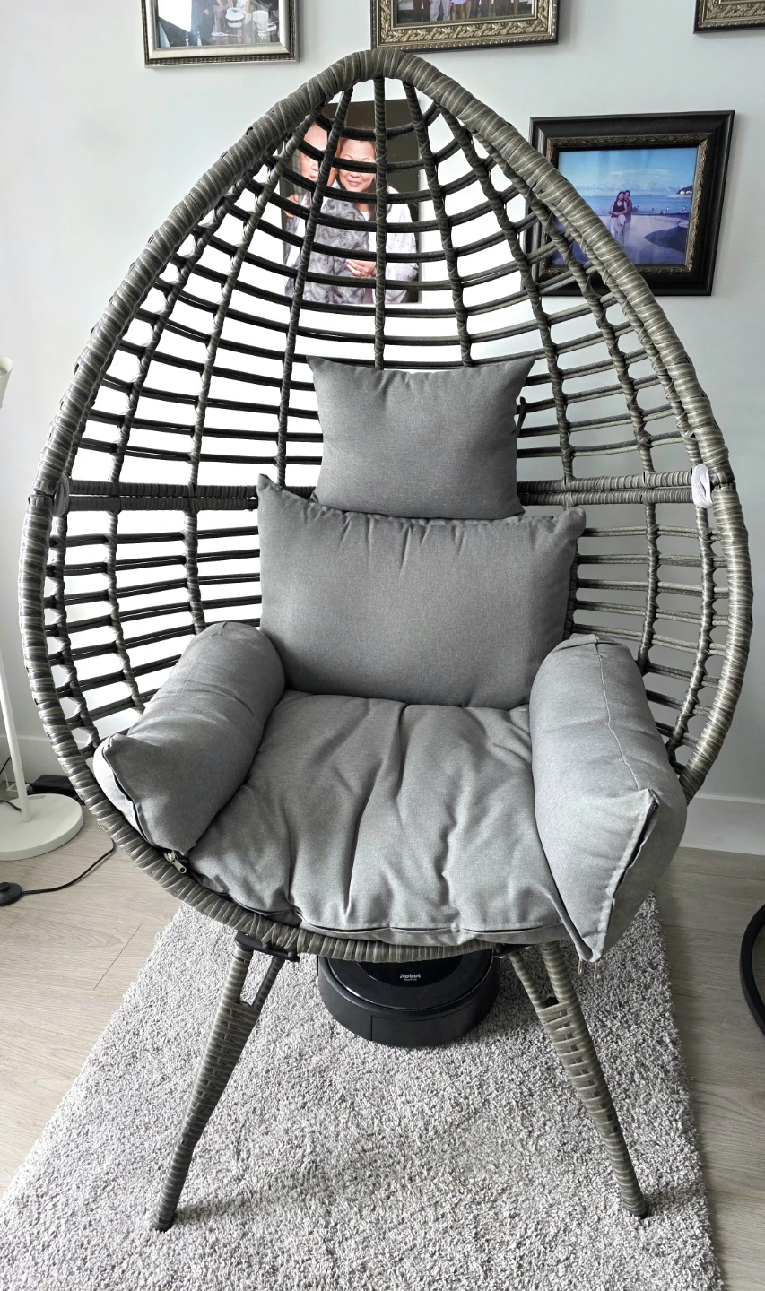 Grey Wicker Egg Chair with Cushions
