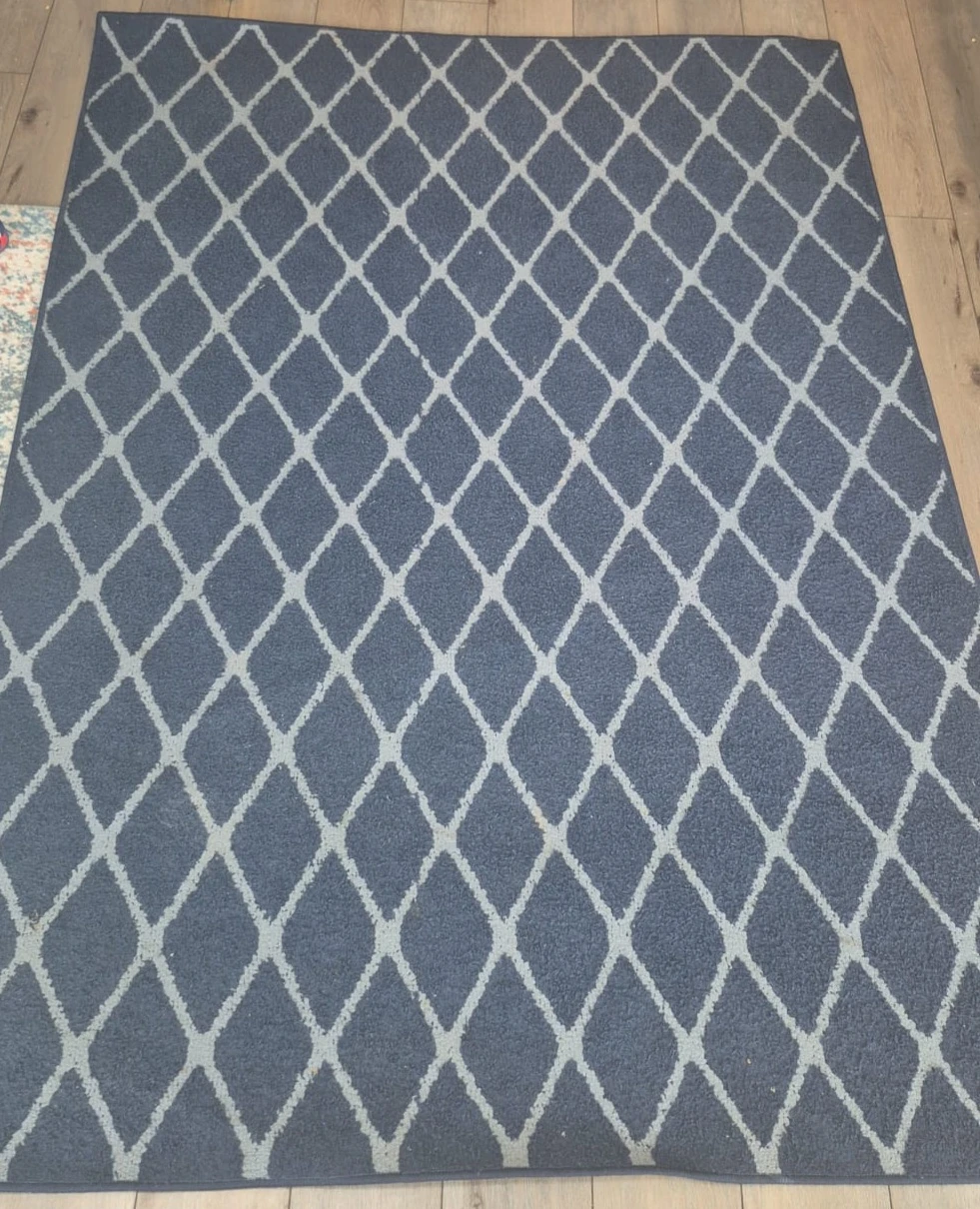 Dark Blue Area Rug with Diamond Pattern
