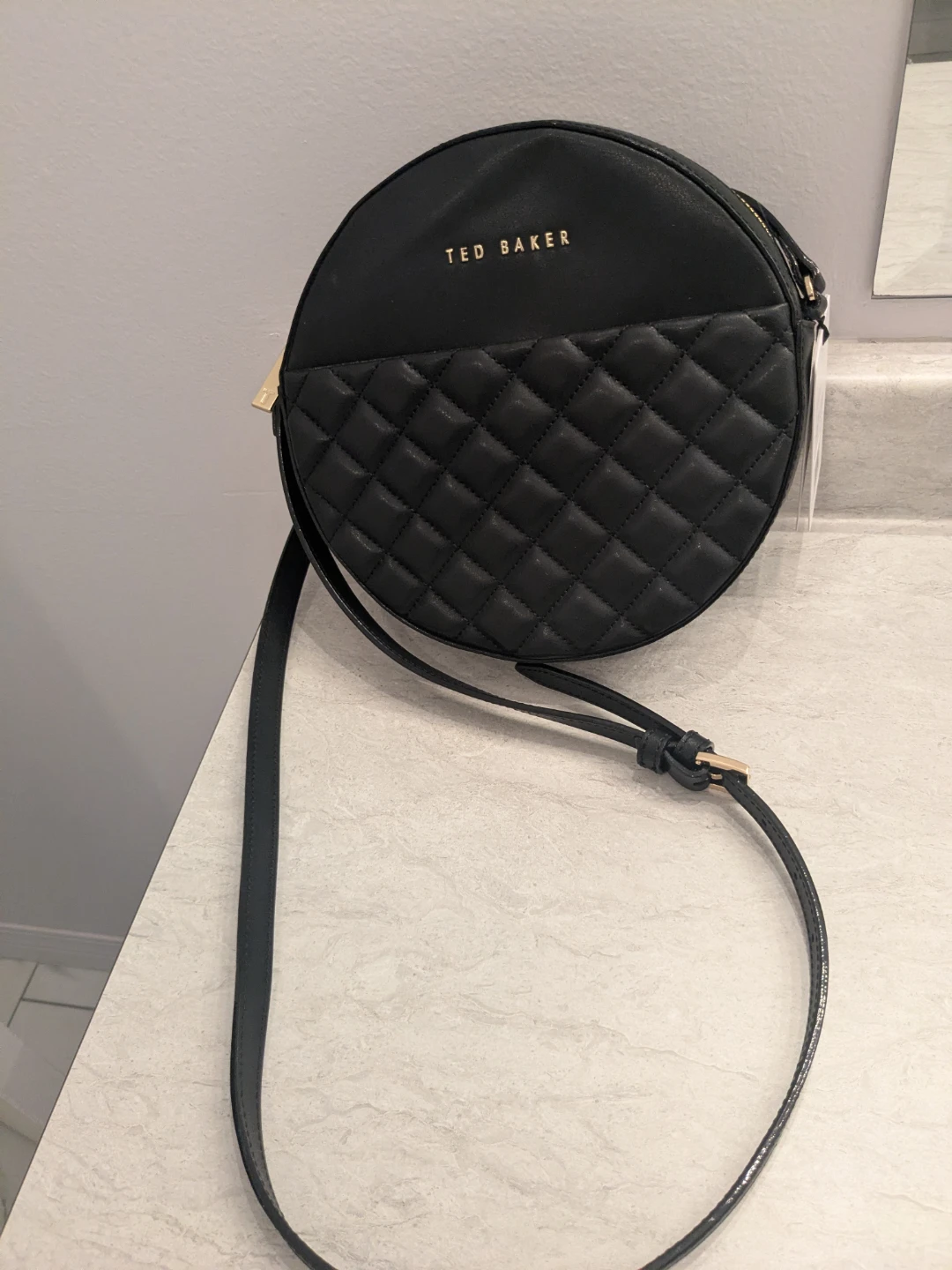 Ted Baker Authentic Black Quilted Round Crossbody Bag