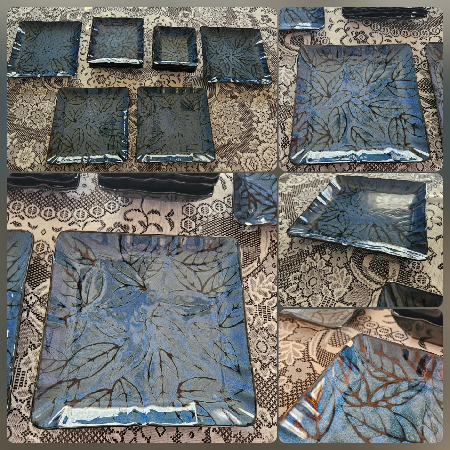 Stokes Leaves Dinnerware Set - Blue Leaf Design