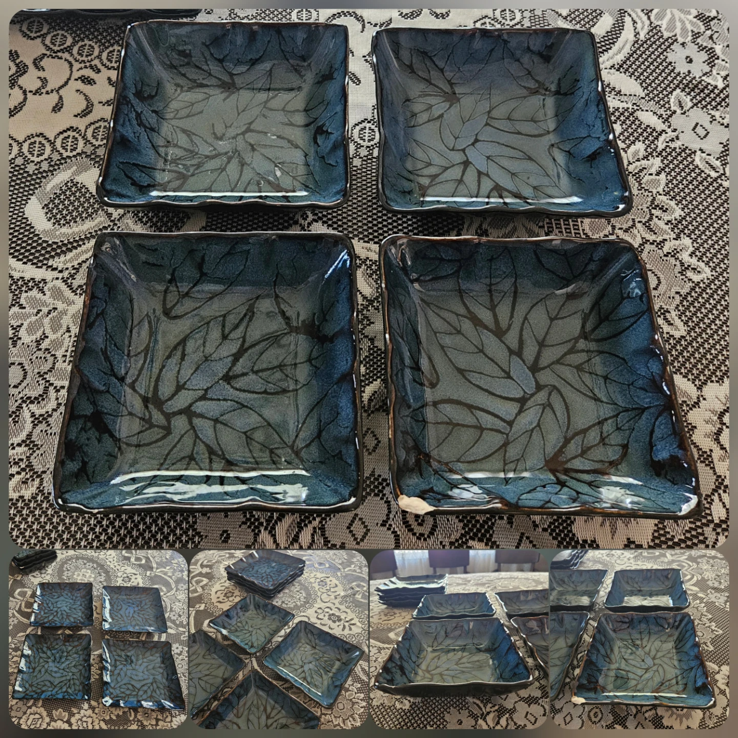 Stokes Leaves Dinnerware Set - Blue Leaf Design - photo 2