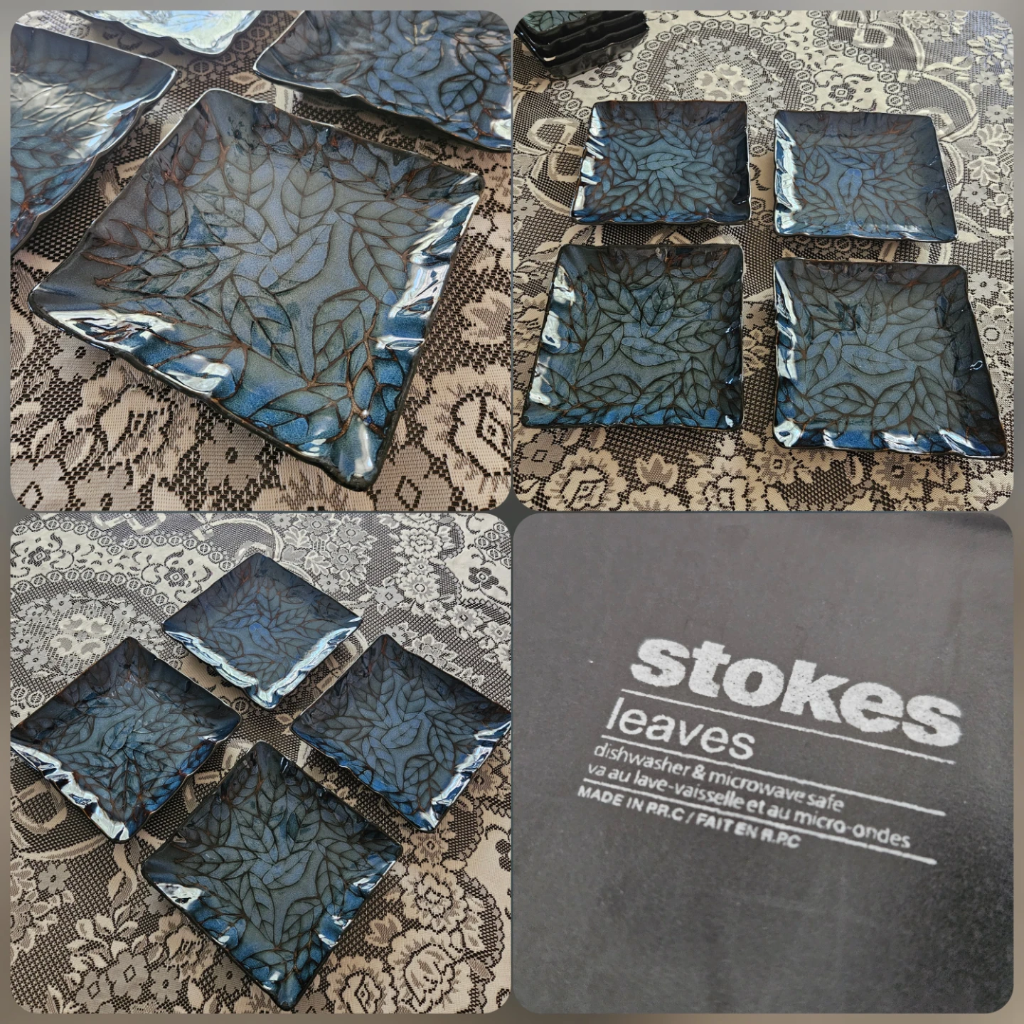 Stokes Leaves Dinnerware Set - Blue Leaf Design - photo 3