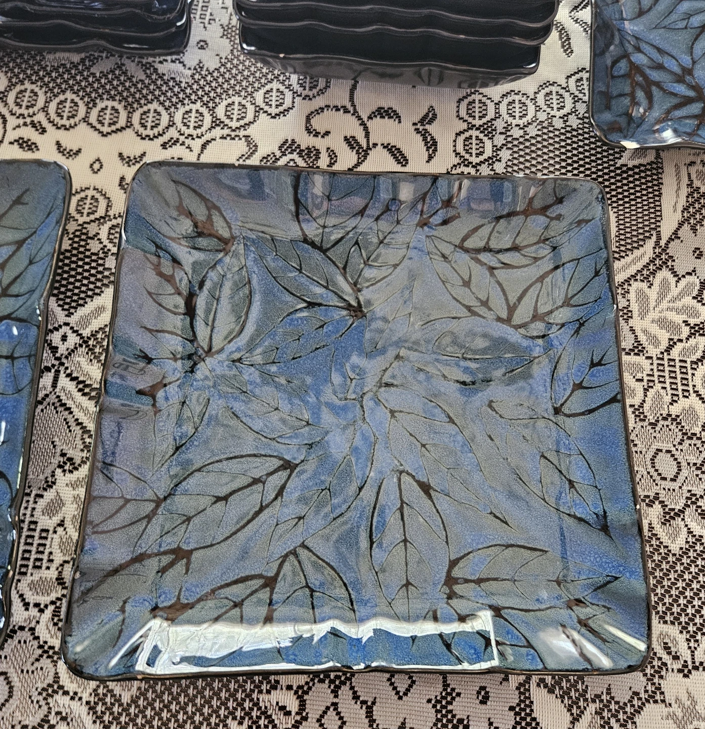 Stokes Leaves Dinnerware Set - Blue Leaf Design - photo 4