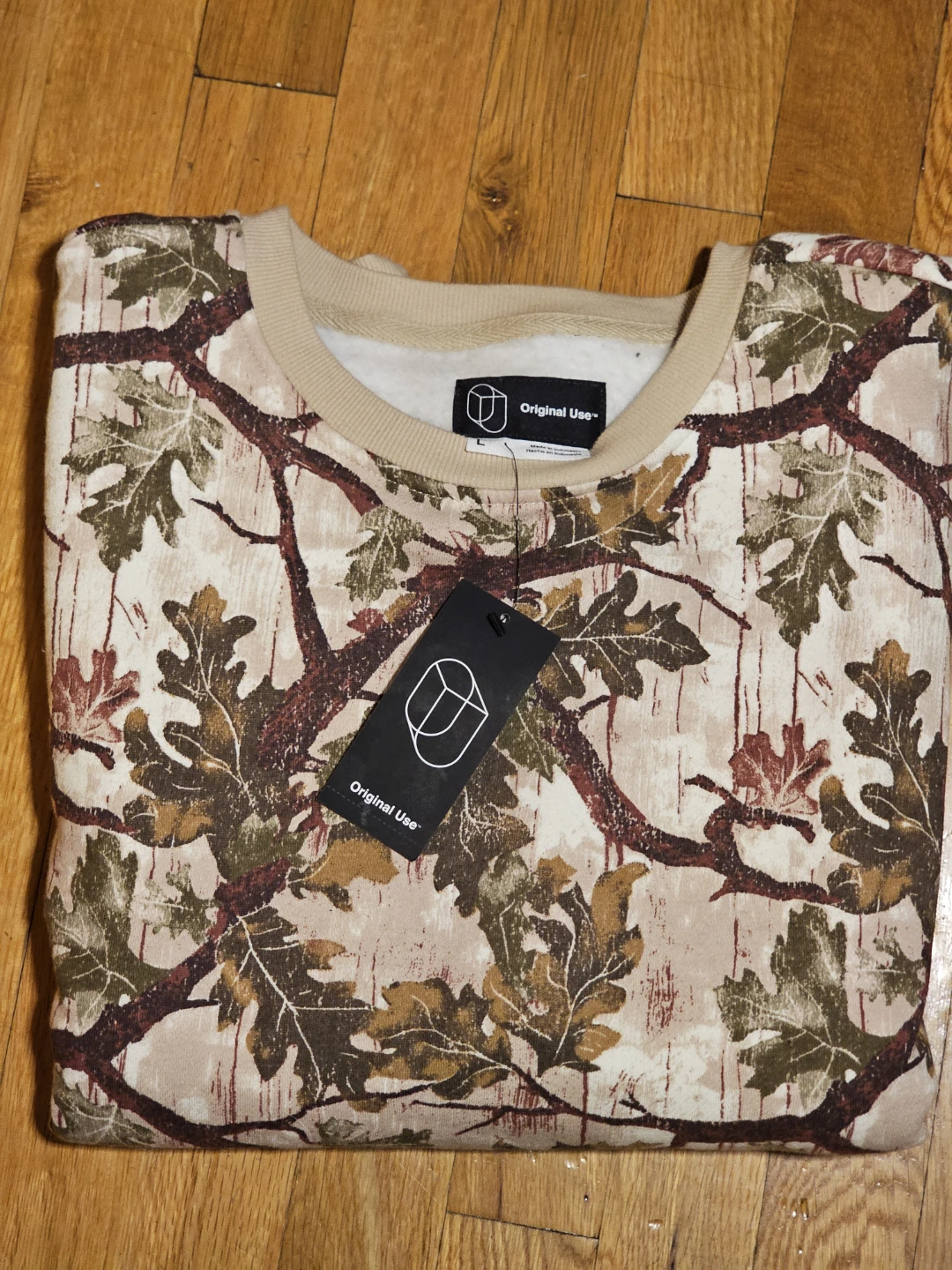 Original Use Camo Leaf Print Crewneck Sweatshirt L