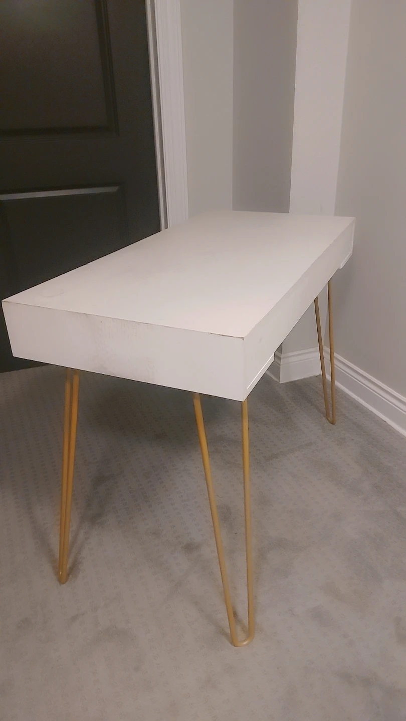 White Desk with Gold Hairpin Legs