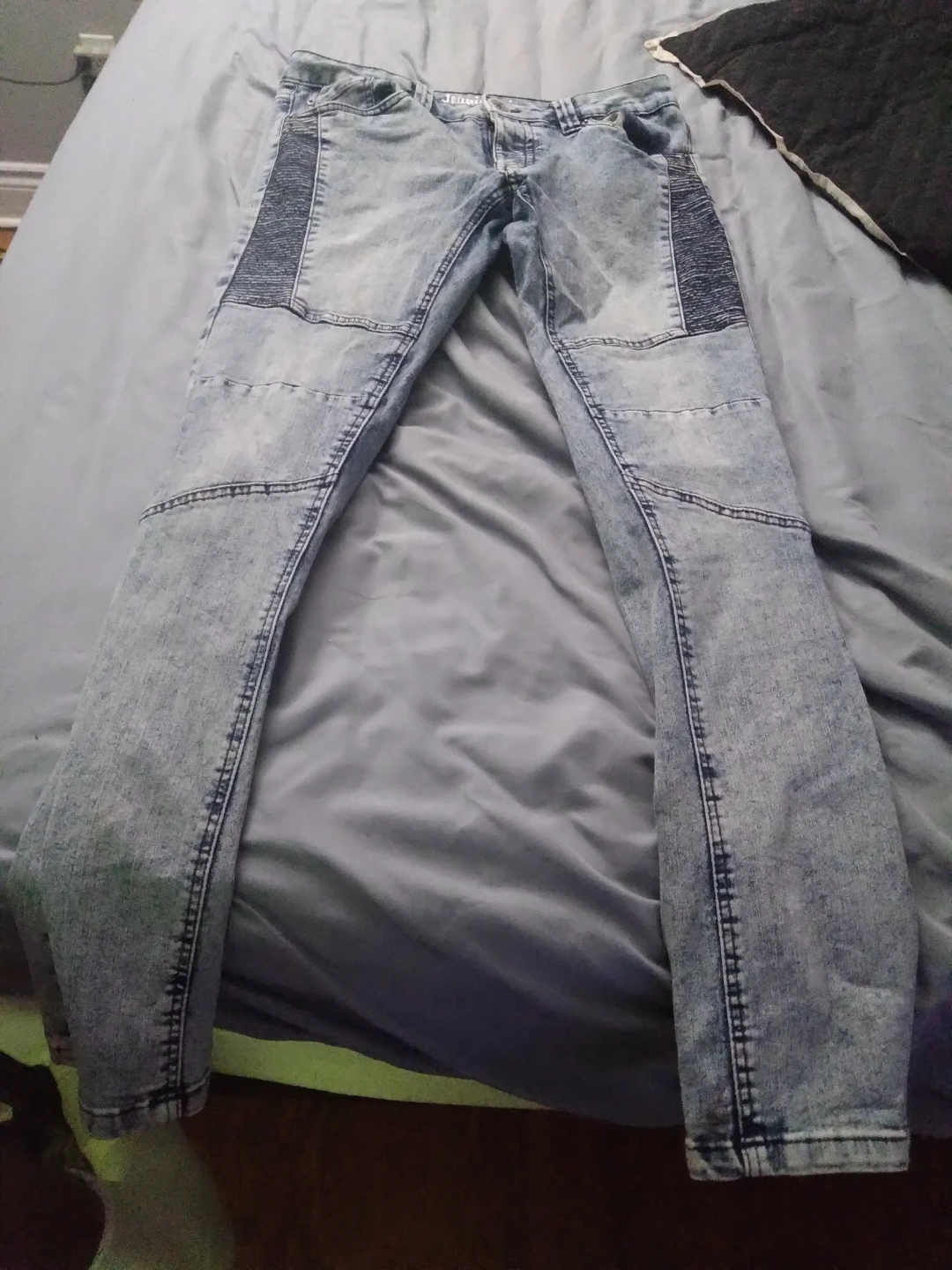 Men's Blue Washed Moto Jeans