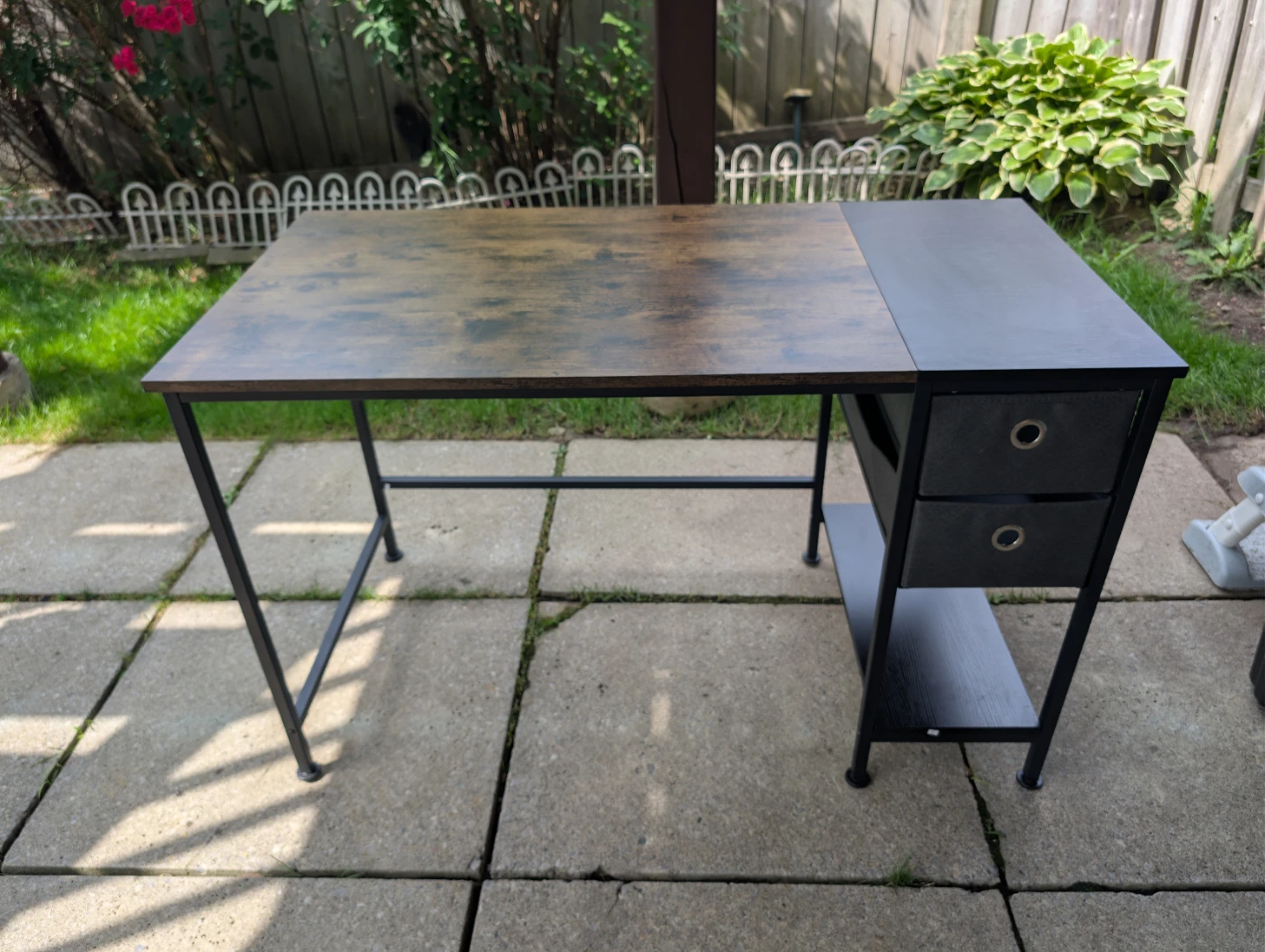 Rustic Wood Grain Desk with 2 Fabric Drawers
