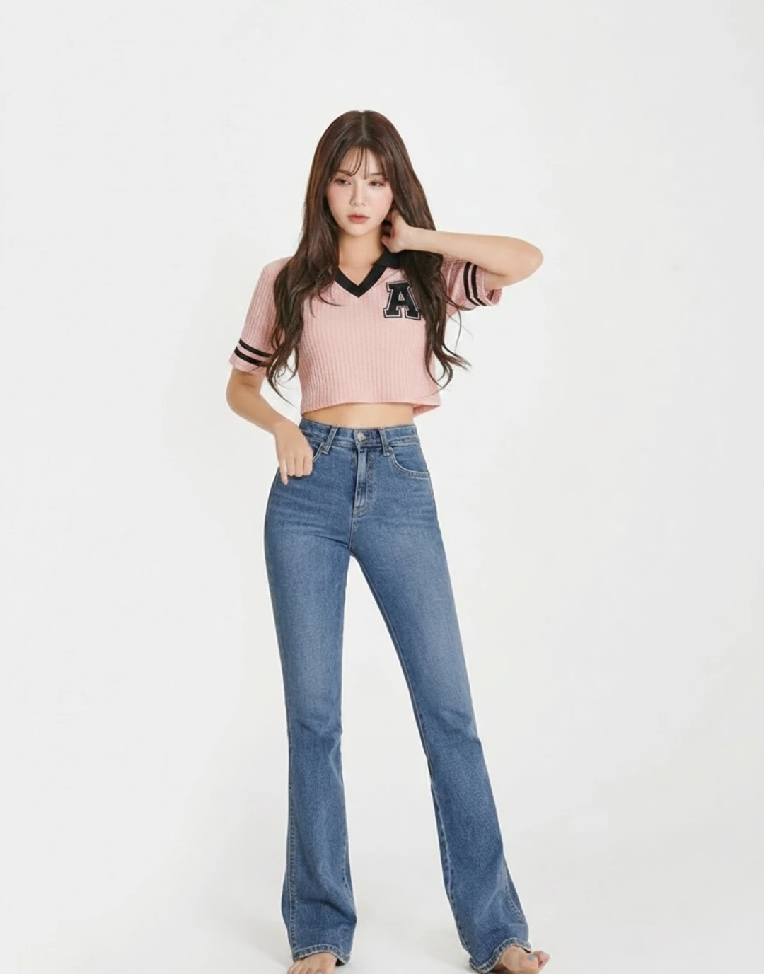 SHEIN Pink Waffle Knit Cropped Top with 'A' Patch - photo 3