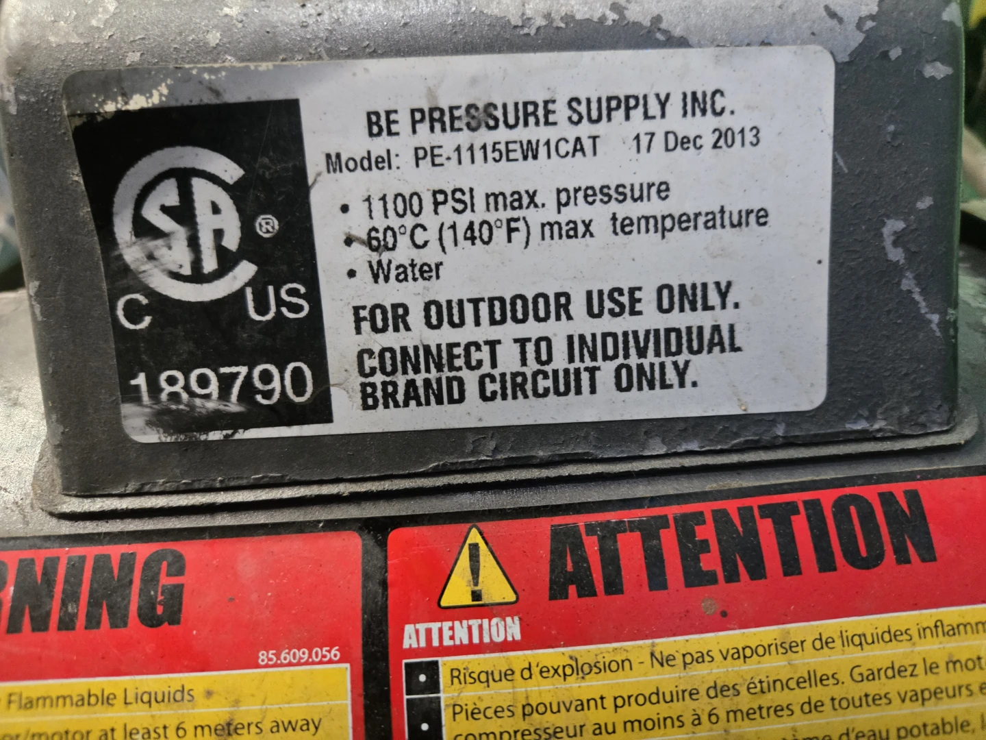BE Pressure Supply PE-1115EW1CAT Pressure Washer - photo 5