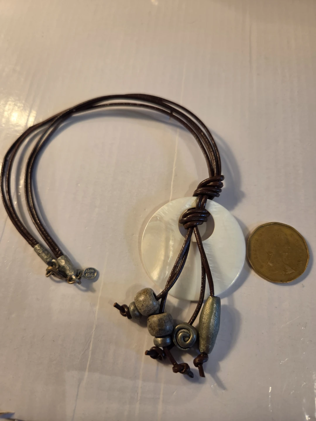 Boho Leather Necklace with Shell Pendant