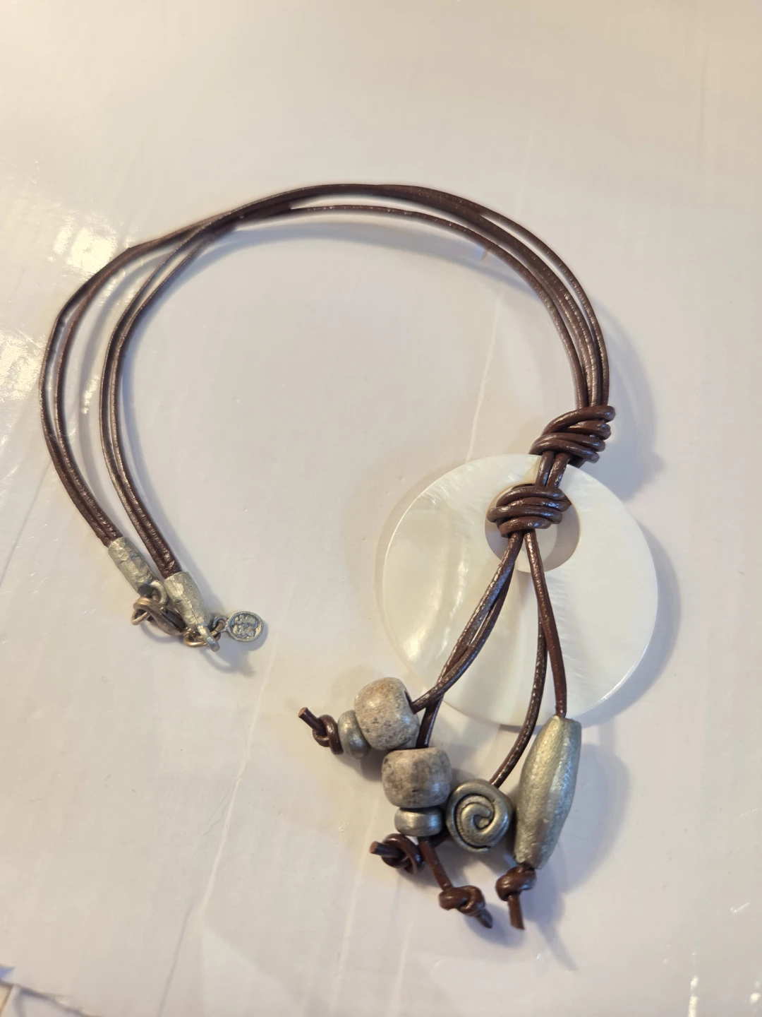 Boho Leather Necklace with Shell Pendant - photo 2