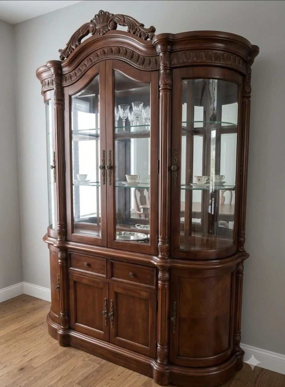 Antique Curio Cabinet with Carved Details