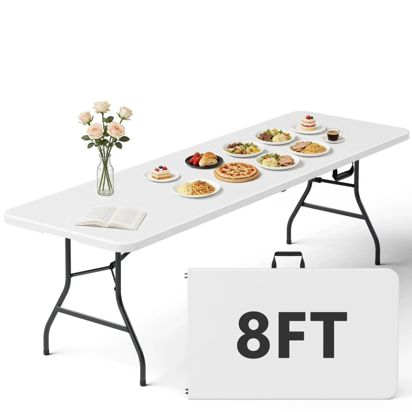 8ft Folding Table - White Plastic