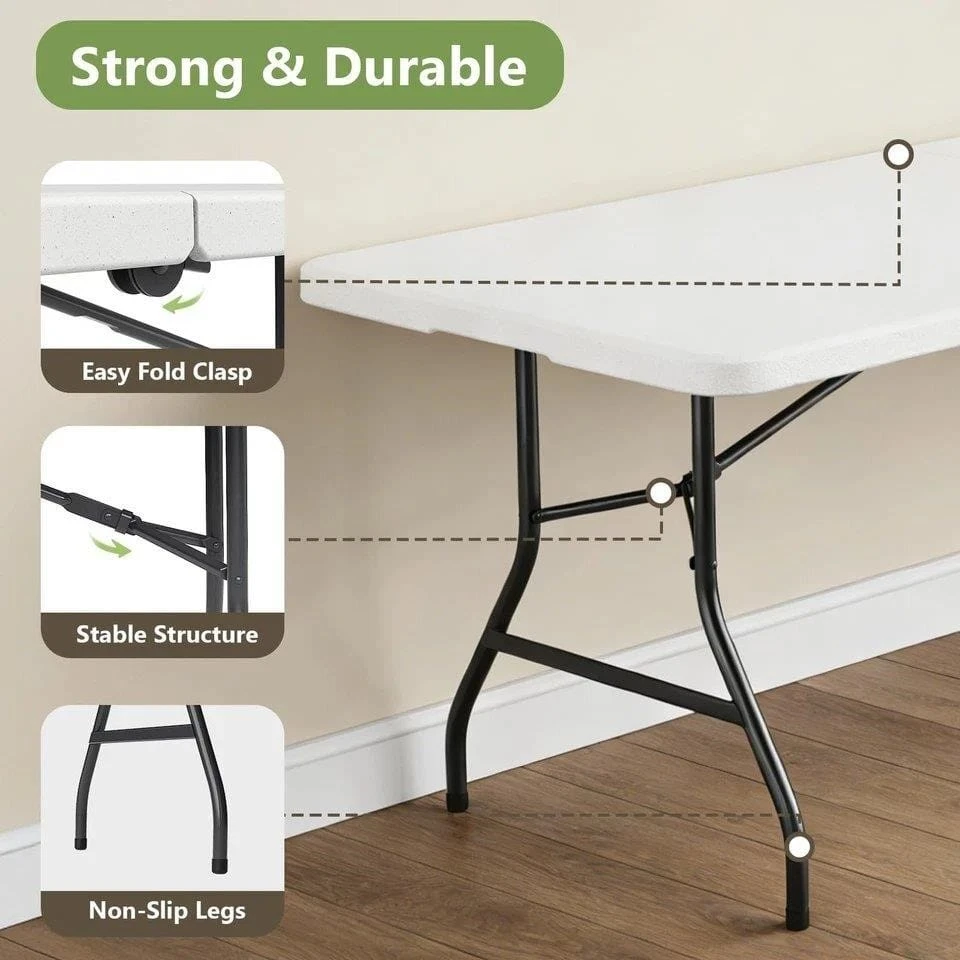 8ft Folding Table - White Plastic - photo 3