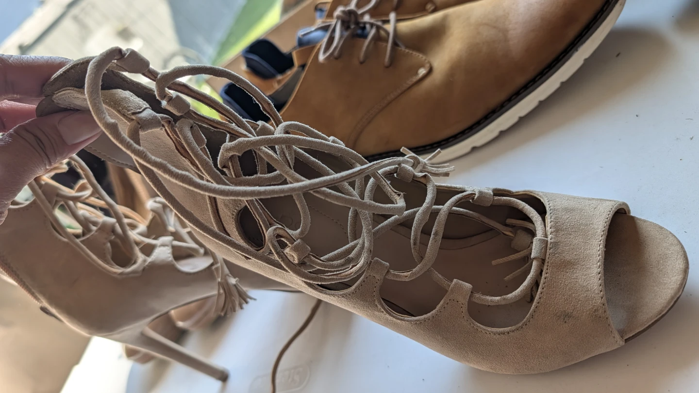 Tan Suede Lace-Up Heels