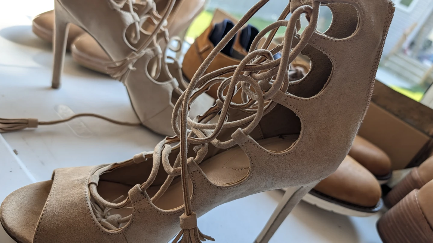 Tan Suede Lace-Up Heels - photo 3