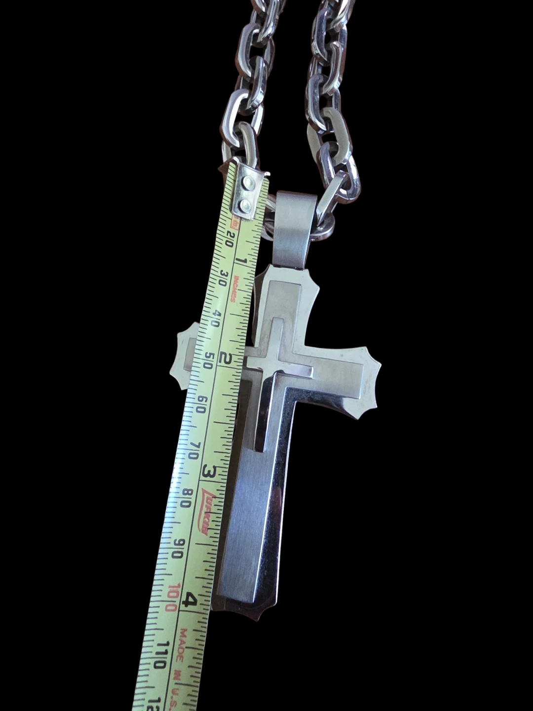Silver Tone Cross Pendant Necklace with Chain and Bracelet - photo 2