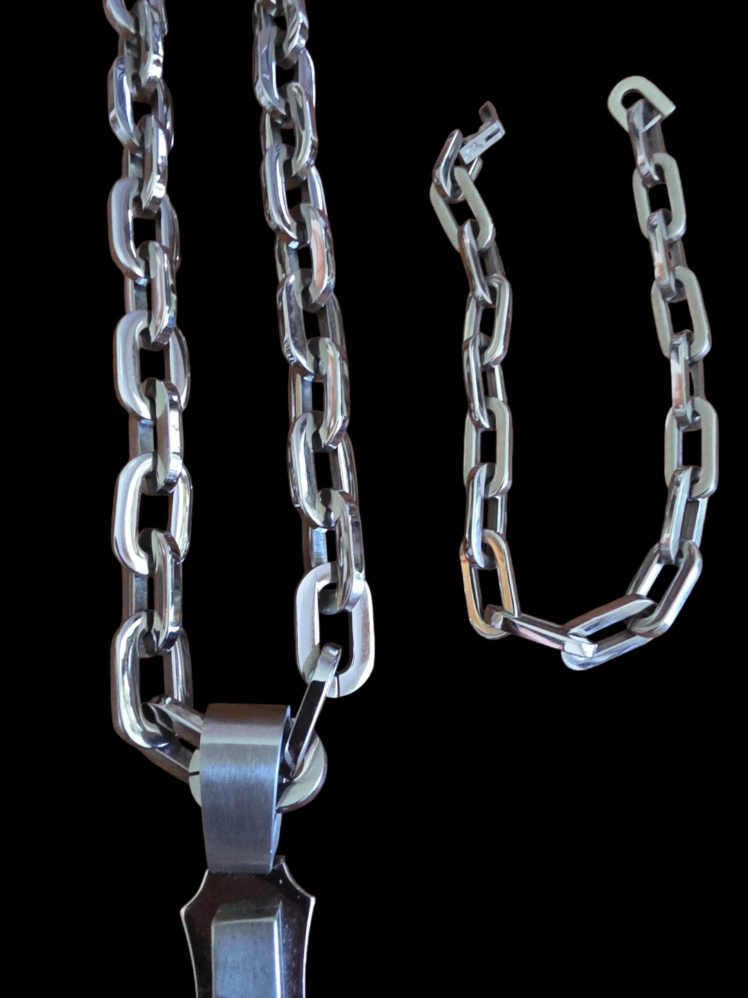 Silver Tone Cross Pendant Necklace with Chain and Bracelet - photo 3