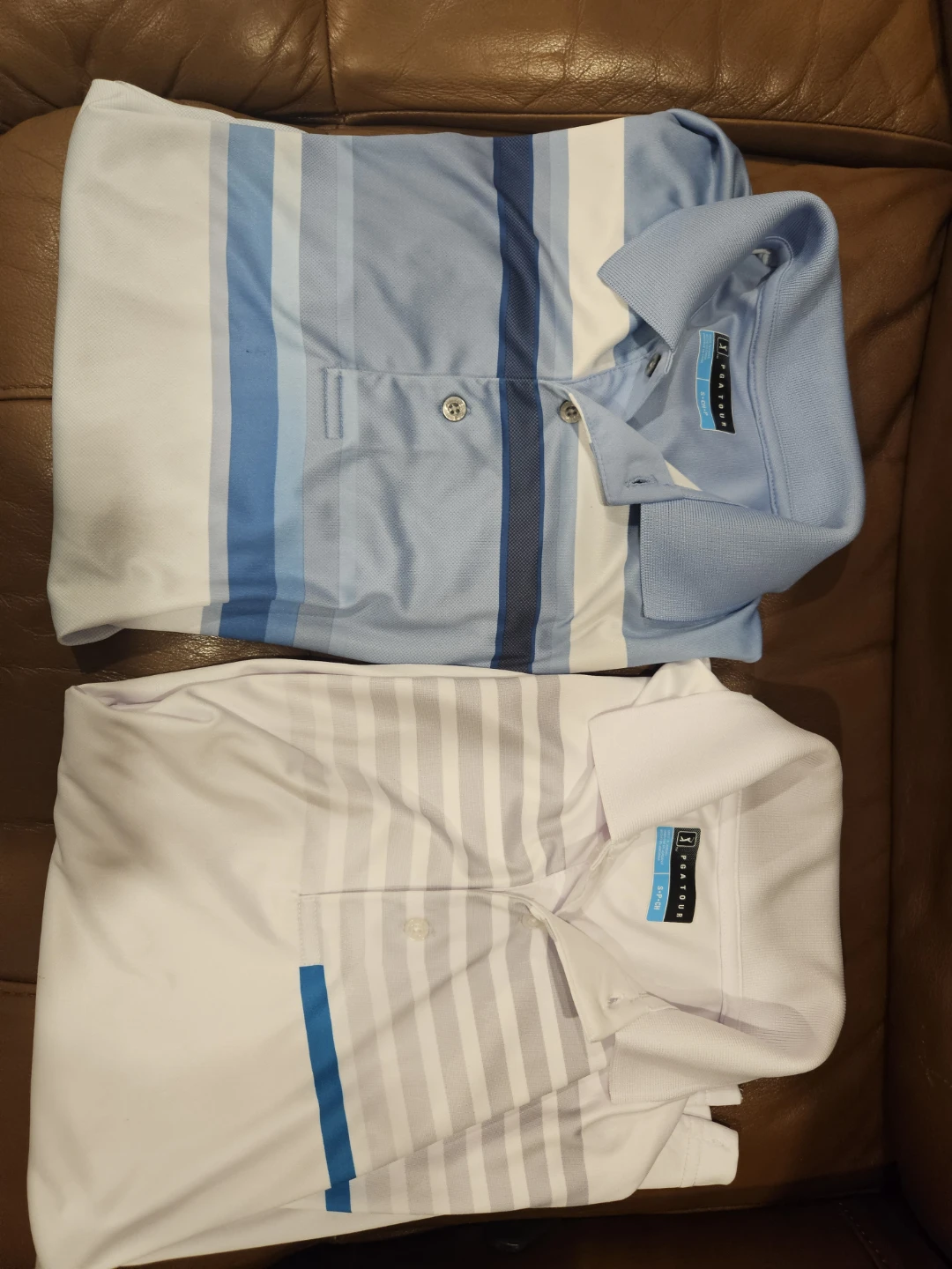 PGA TOUR Golf Shirts (2) - Blue Stripe & White Stripe