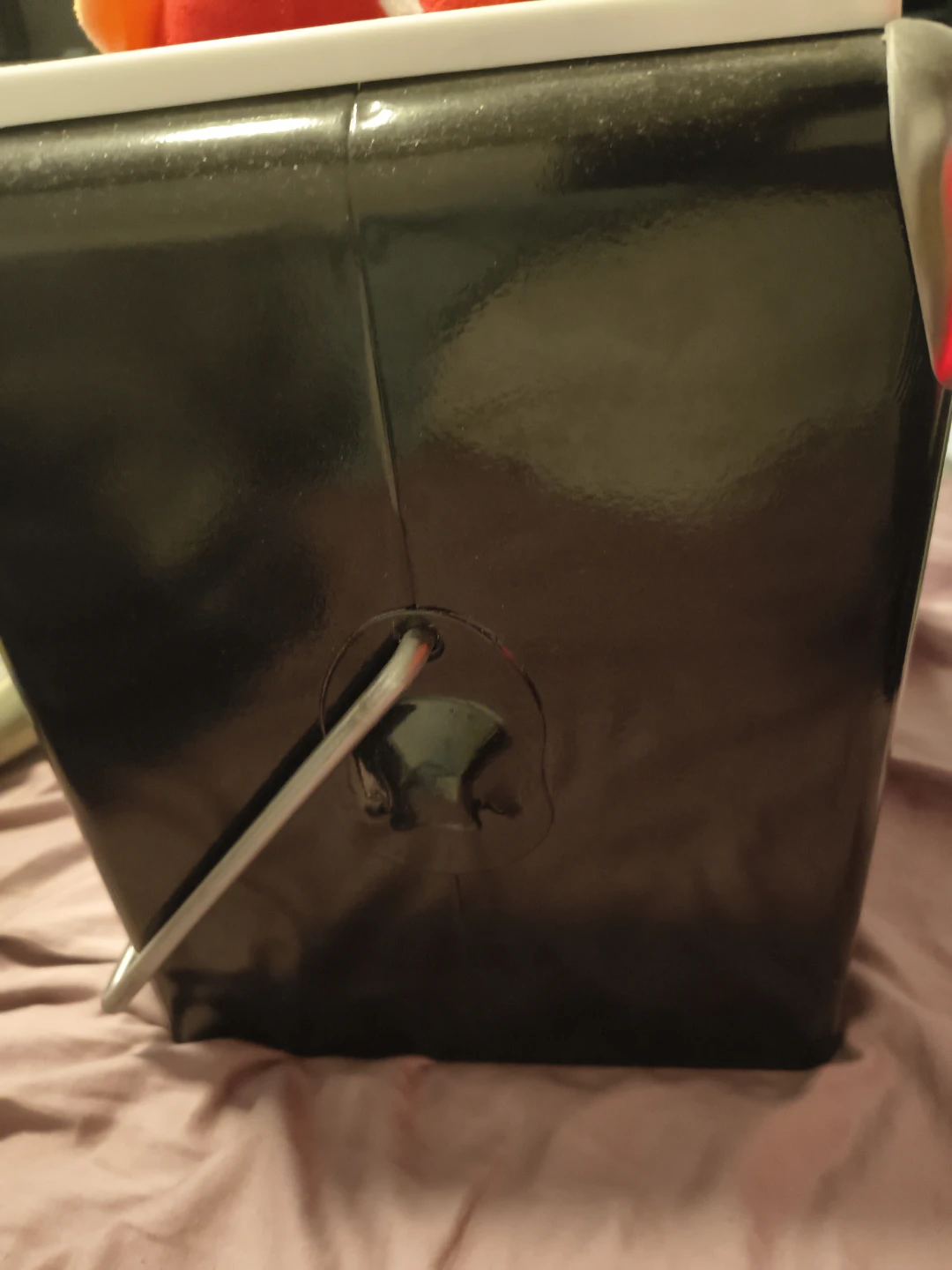 Red and White Cooler Box with Plush Toy