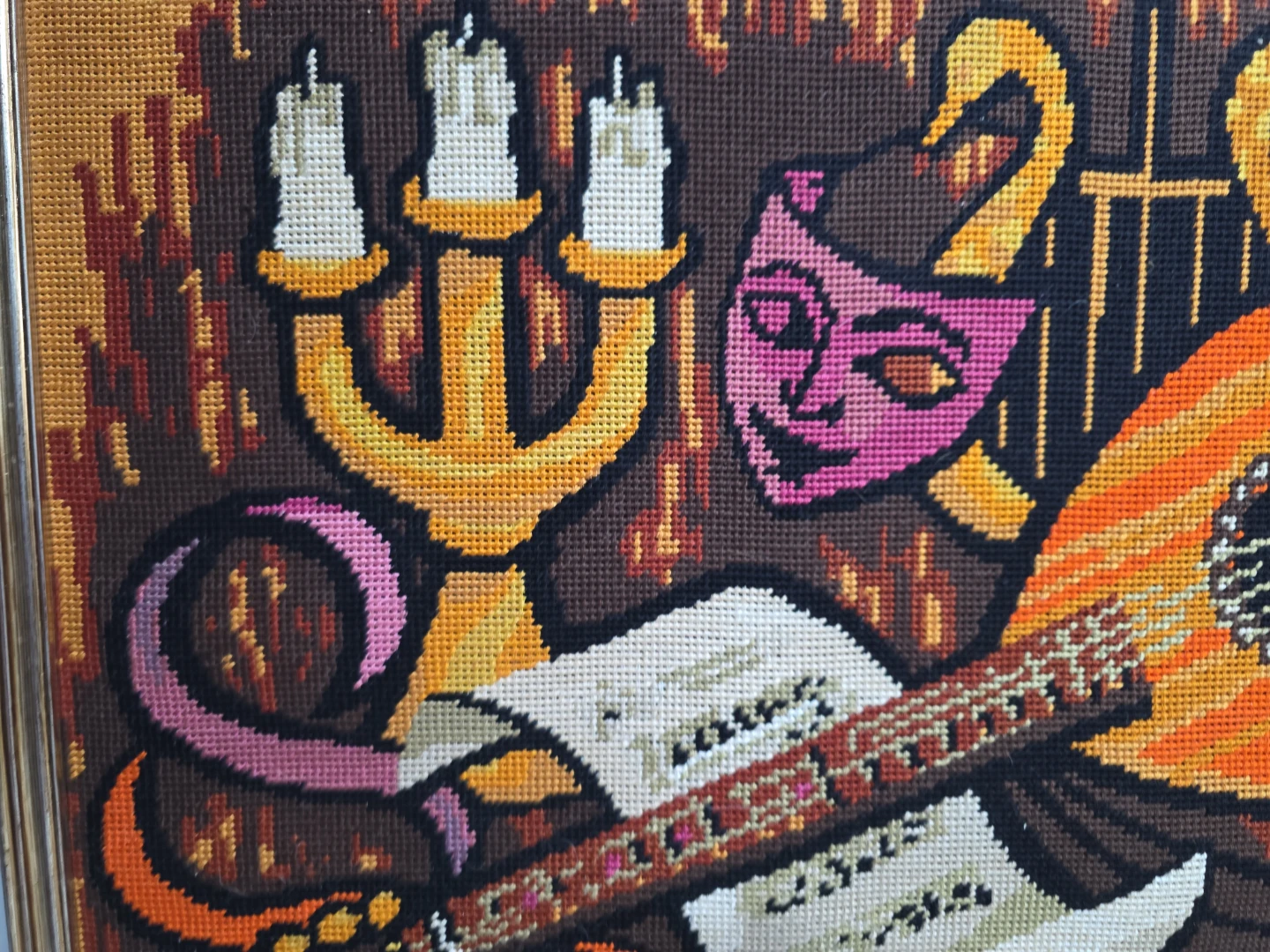 Vintage Framed Needlepoint Art - Musical Theme - photo 2