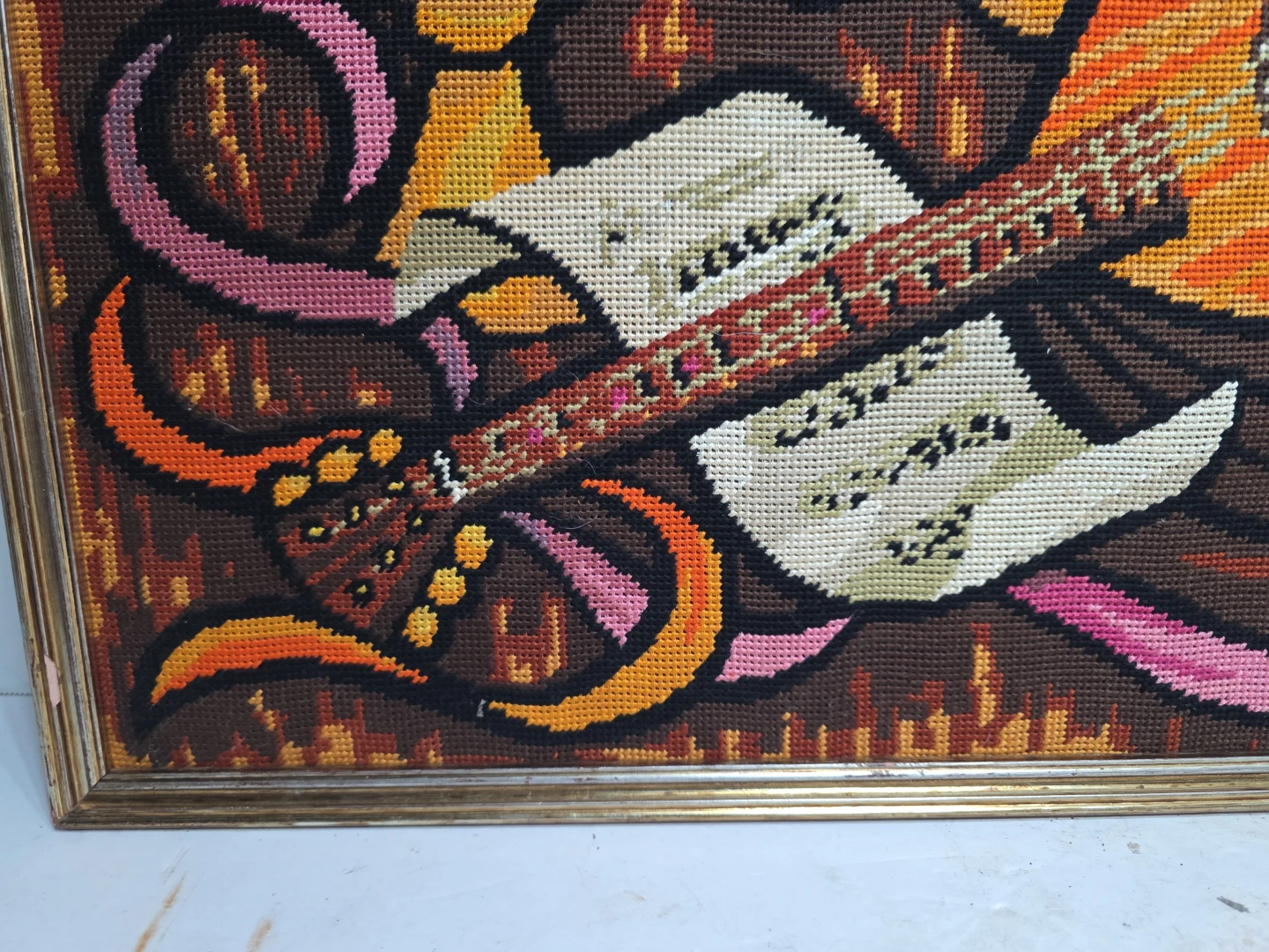 Vintage Framed Needlepoint Art - Musical Theme - photo 3