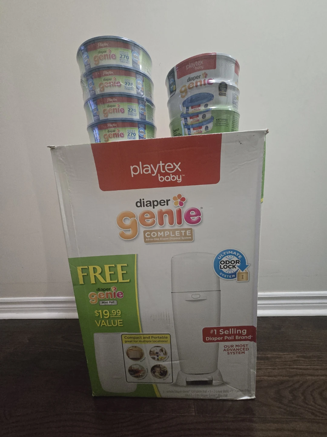 Never Used. LARGE + MINI diaper gene + 7 refills