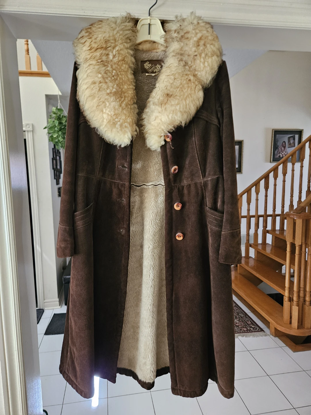 Brown Suede Coat with Faux Fur Collar