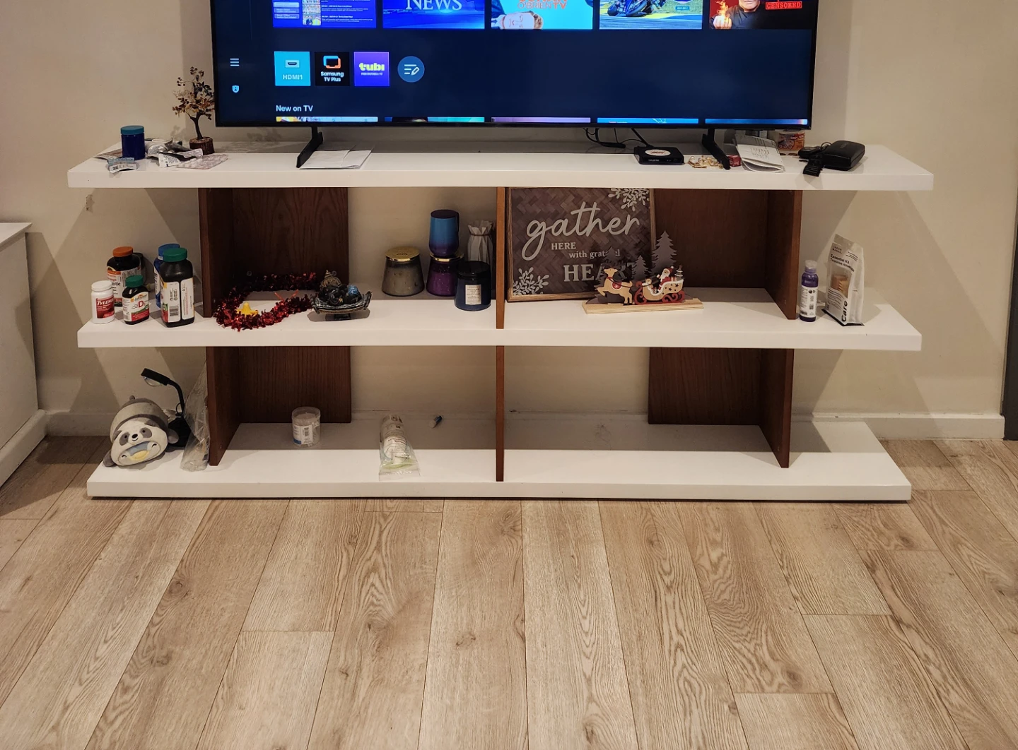 White TV Stand with Shelves