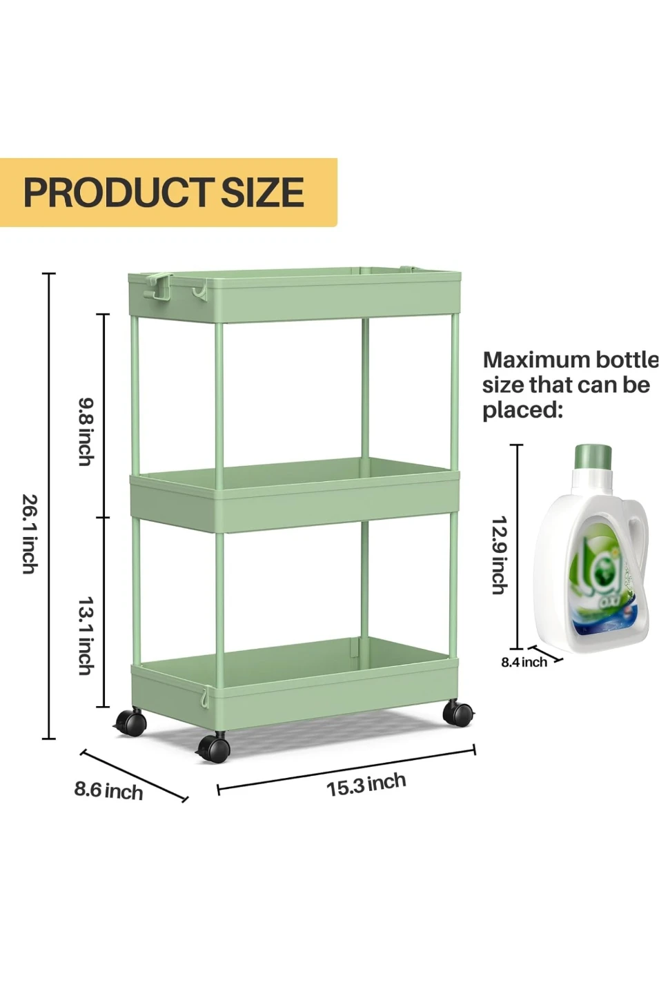 3-Tier Rolling Storage Cart - Green - photo 4