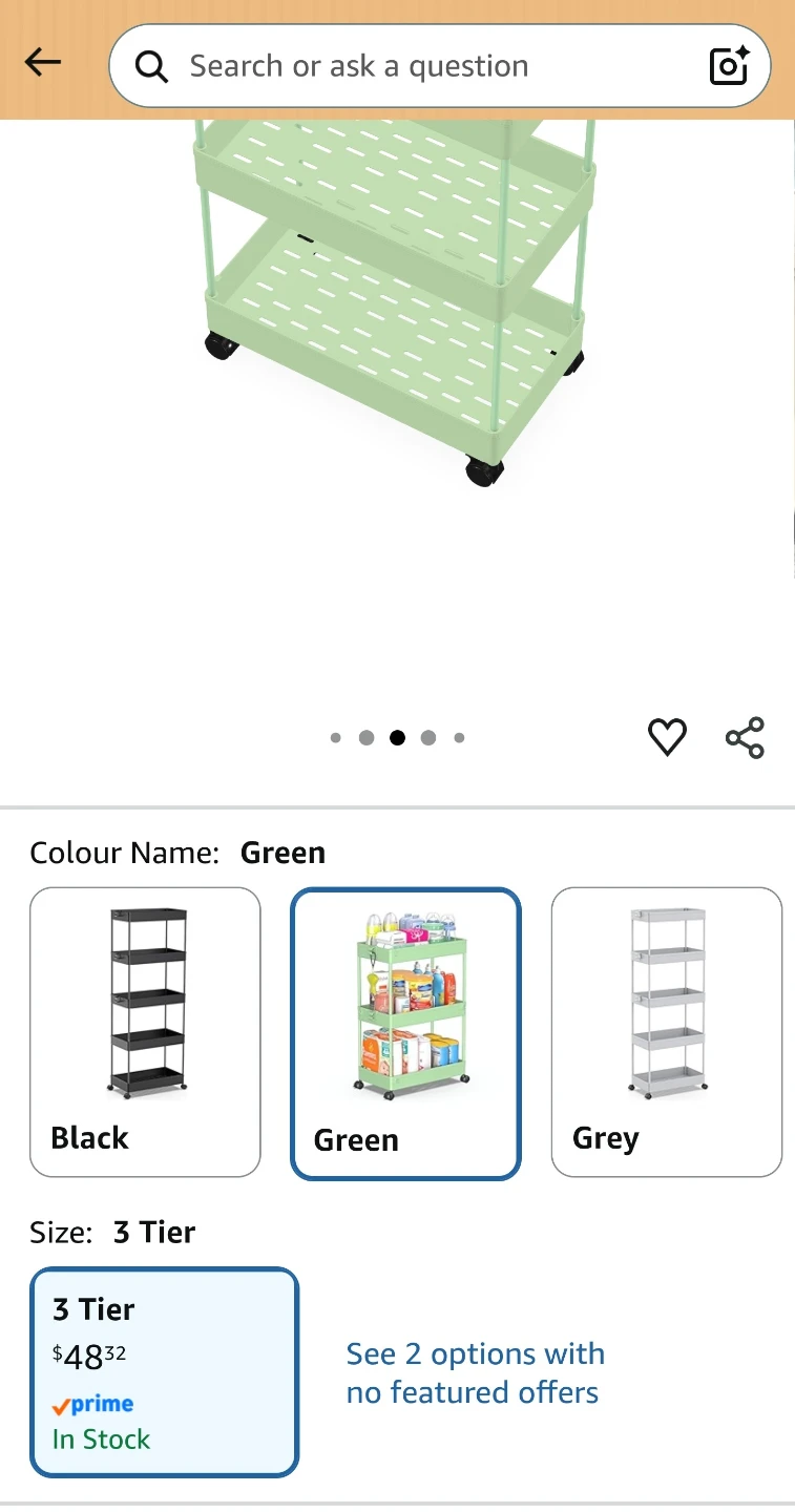 3-Tier Rolling Storage Cart - Green - photo 5