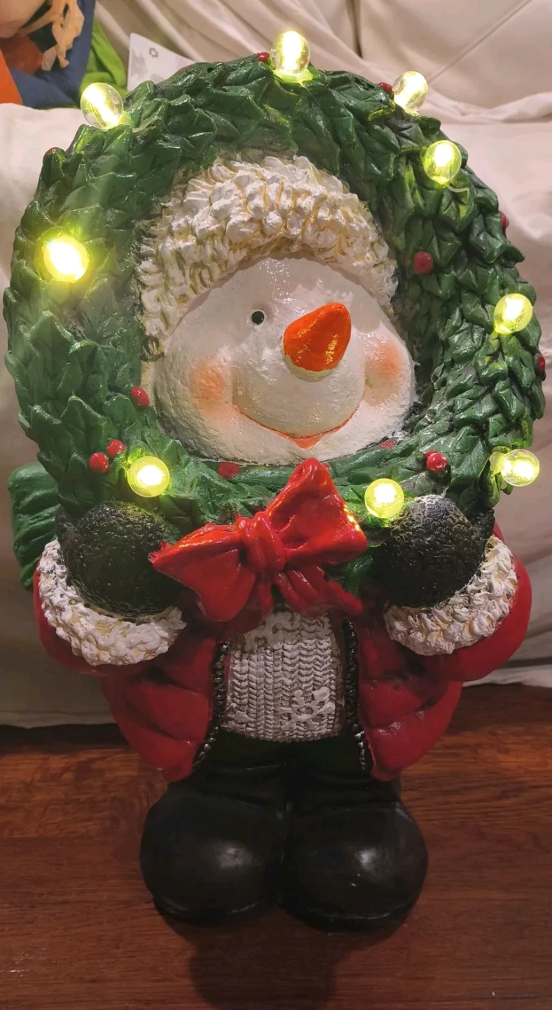 Light-Up Snowman Christmas Wreath Decor