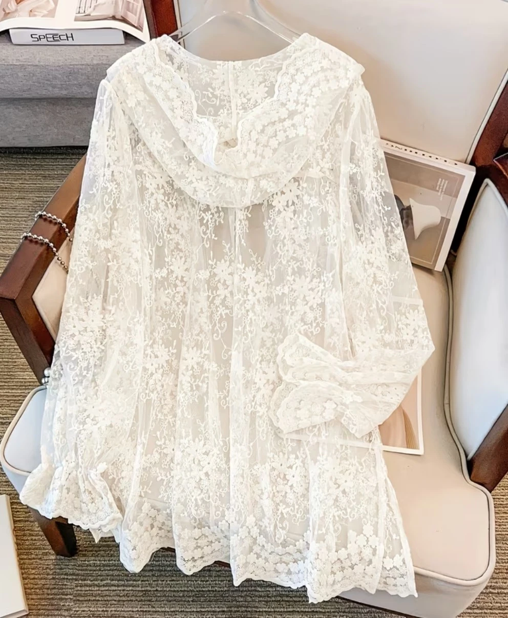 White Lace Hooded Kimono Cover-up - photo 4