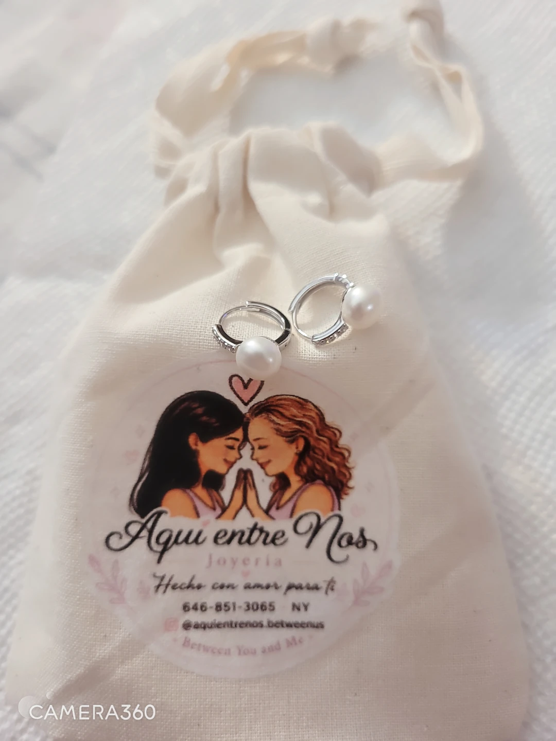 Pearl Hoop Earrings with Rhinestones