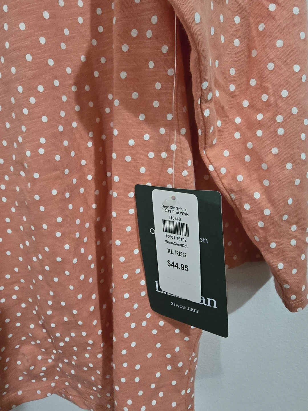 L.L.Bean Organic Cotton Polka Dot Top Coral Pink 3/4 - photo 4