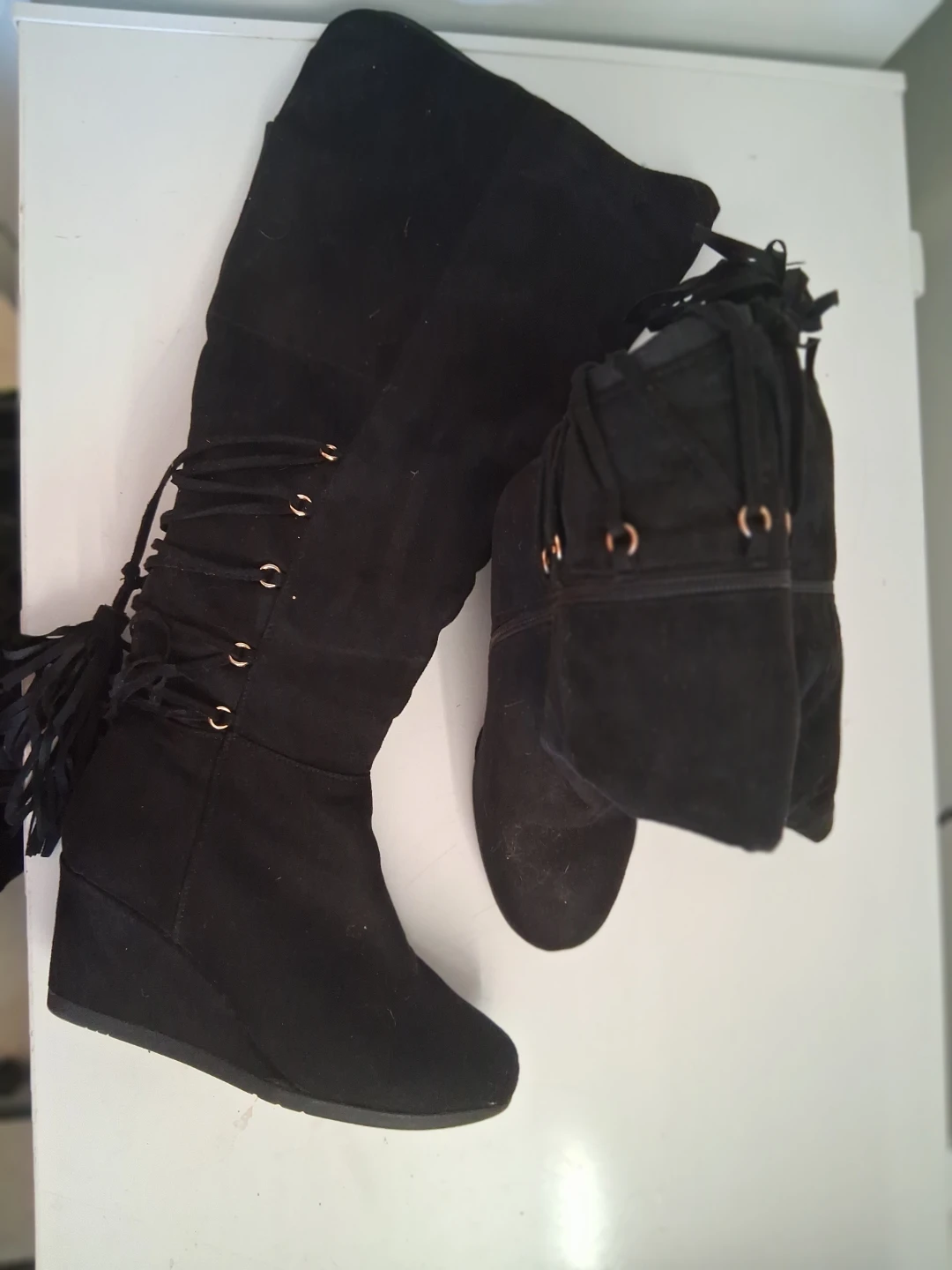 Black Suede Wedge Boots