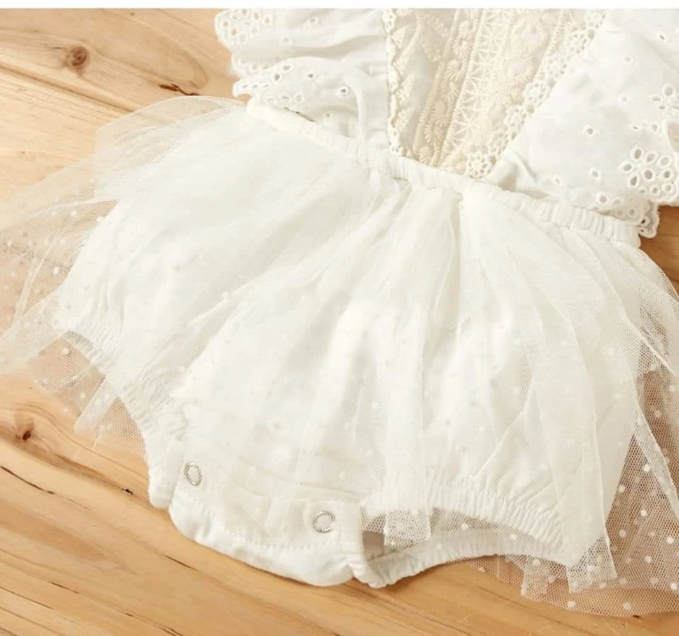 White Smash Cake Outfit Baby Girl Lace Tutu Romper - photo 2